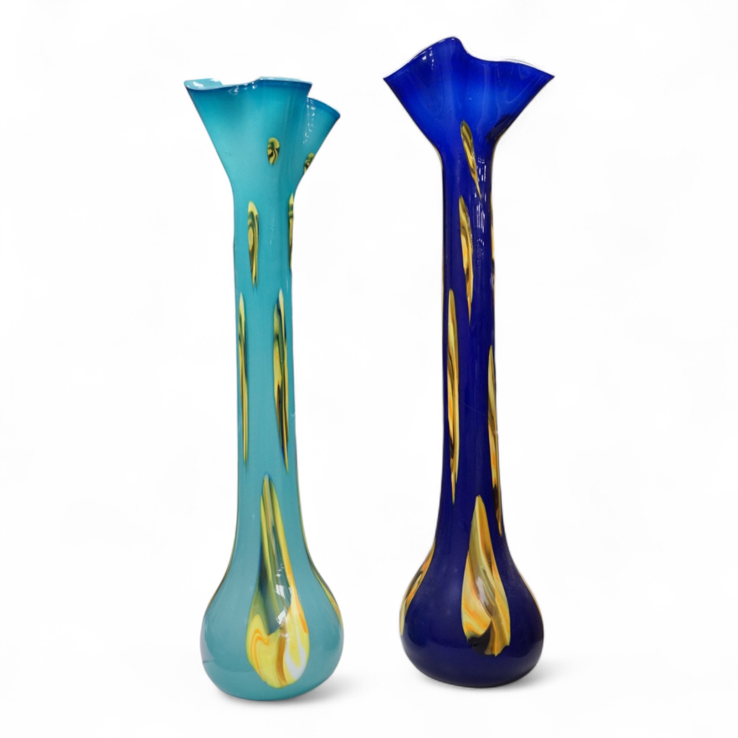 Two large blue and yellow Murano glass vases, 95cm